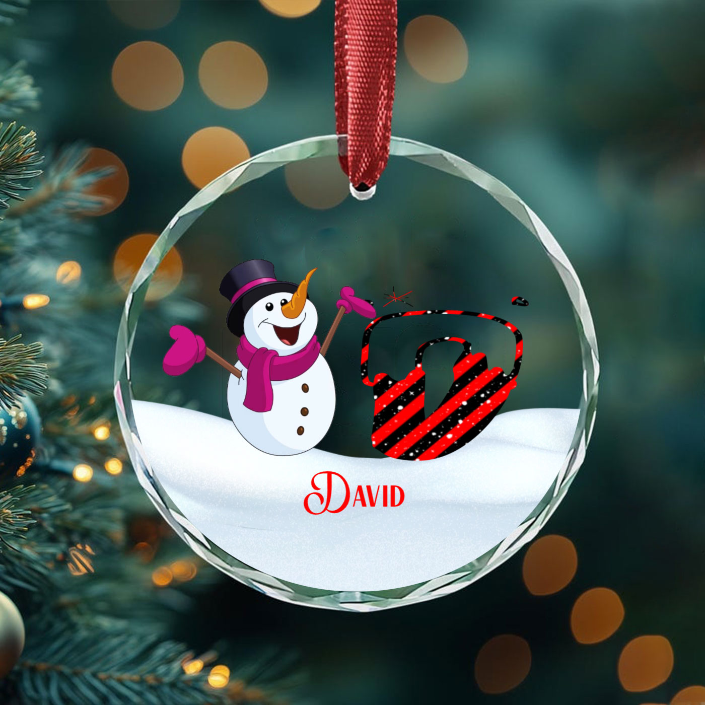 Personalized Namesake Christmas Crystal Glass Ornament | Snowman and Initial Design